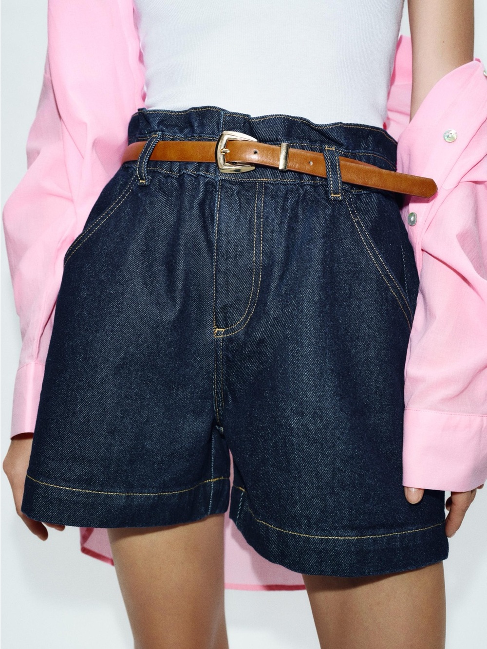 Zara Belted Baggy Denim Paperbag Shorts NWT Dark Wash Sz 6 / 38